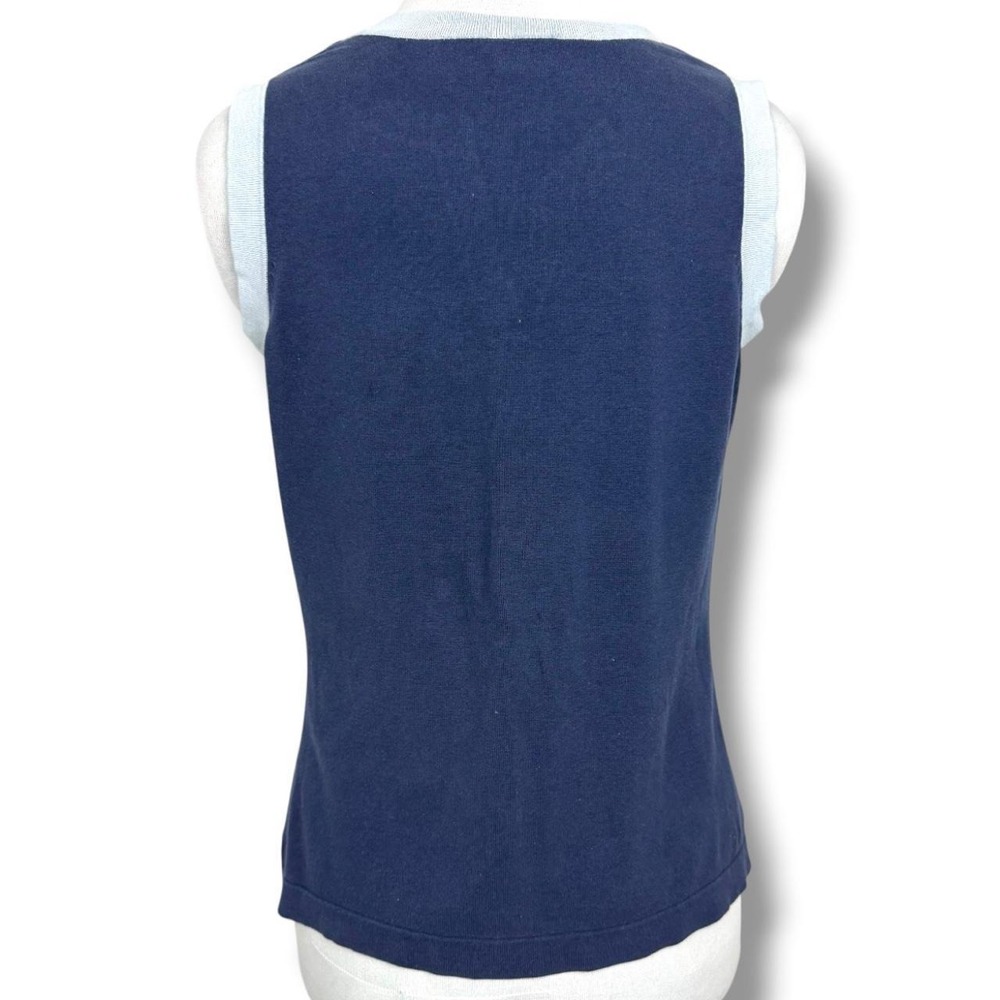 Isaac Mizrahi Navy Silk Blend Contrast Trim Tank Sz M - Picture 6 of 7